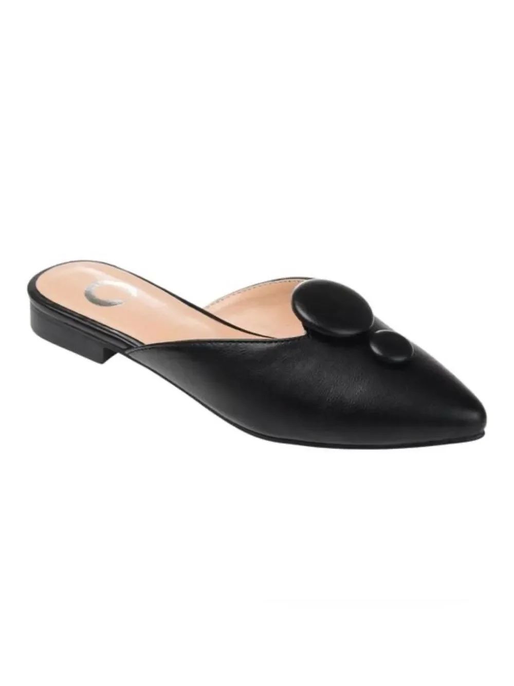 Journee Collection MALLORIE Black Vegan Leather Button Pointed Toe Slide Shoe